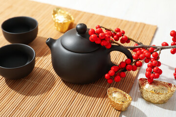 Concept of asian tea, tea ceremony items