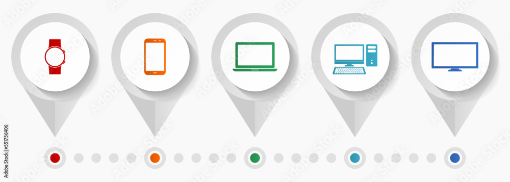 Aufkleber electronic devices vector icons, technology flat design web pointers collection, business concept in