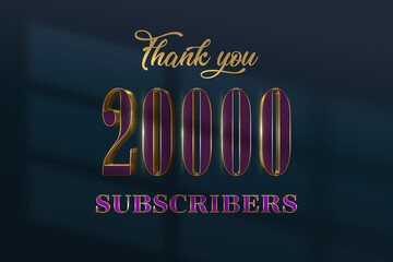 20000 subscribers celebration greeting banner with Luxury Design