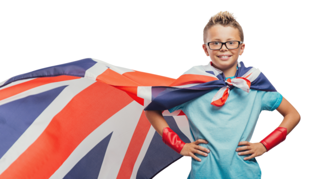 Smiling superhero posing