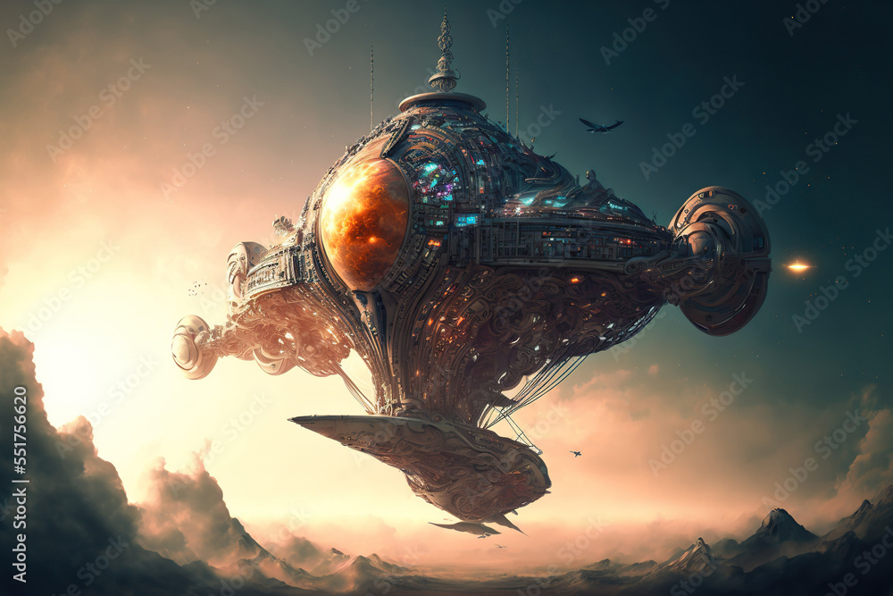 Wall mural Alien spaceship, futuristic fantasy flying vessel