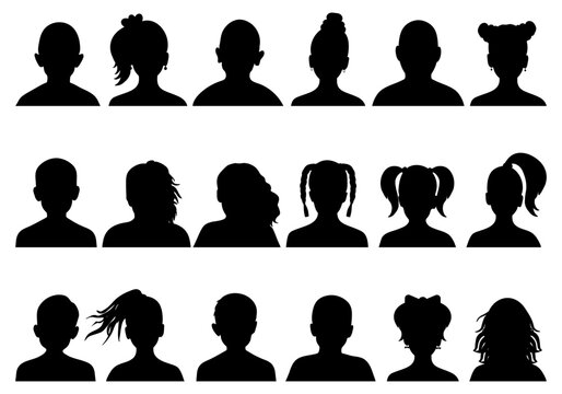 Group of children, silhouette, unrecognizable people.  Vector illustration