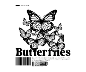 Fototapete Schmetterlinge im Grunge Vintage illustration of butterfly t shirt design, vector graphic, typographic poster or tshirts street wear and Urban style