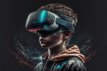 Boy wearing VR headset image created with Generative AI technology.