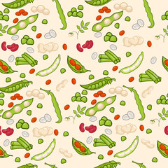 Seamless pattern of legumes on a light background. The world of legumes
