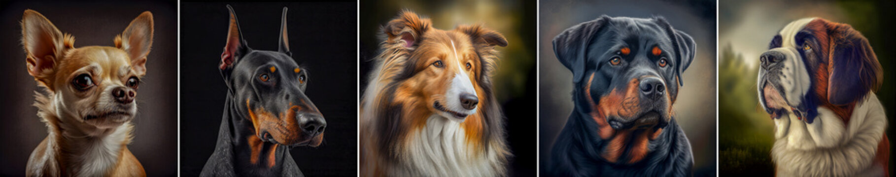 panorama portrait of dog breeds , generative ai illustration header
