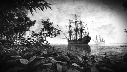 Graphic drawing of an old sailing ship © MICHAEL KUK