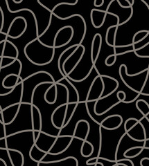 Abstract doodle drawing with brown on black background.Seamless pattern.