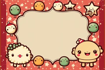 Fototapeta premium Kawaii Christmas holiday border with copy space 