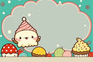 Kawaii Christmas holiday border with copy space 