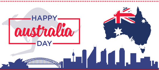 Obraz na płótnie Canvas Australia day banner design for 26th of January. Abstract geometric banner for the national day of Australia in shapes of red and blue colors. Australian flag theme with Sydney landmark background.
