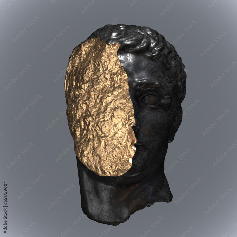 Fototapete concept illustration from 3d rendering of a fragment of classical style head sculpture made of black