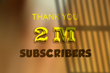 2 Million subscribers celebration greeting banner with Gold Design