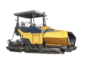 Powerful modern machine for the construction of asphalt roads on a white isolated background. Road construction machinery close-up. Element for design.