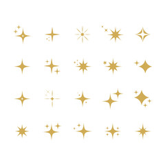 Collection of different gold sparkles icons.	