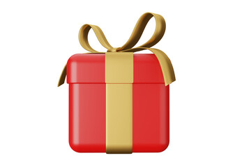 3d illustration Red gift box present with golden ribbon on transparent background