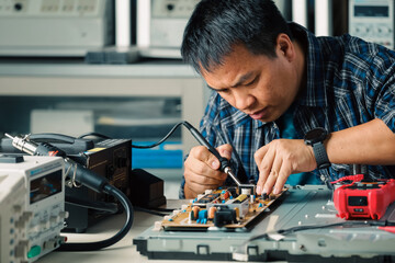 Electronics technician, electronics measuring and testing, repair and maintenance concepts.