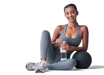 PNG Studio shot of a fit young woman drinking bottled water