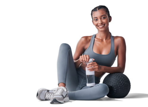 PNG Studio shot of a fit young woman drinking bottled water