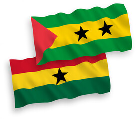 Flags of Saint Thomas and Prince and Ghana on a white background