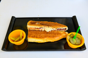 Turkish karisik atom  tost ( kasarli bazlama tost) . Sucuklu, Kasarli, kavurmali karisik tost. Flat baked bread toasted