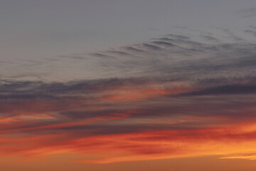 Beautiful sunset or dawn sky. background image. Evening cloudy landscape in the city. Sky textures.