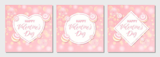 happy valentines day square instagram social media post templates set pack illustration