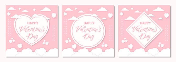 happy valentines day set bundle square instagram social media post templates pack illustration