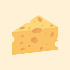 Triangular piece of cheese cartoon illustration. Cheese flat icon. Vector Head of cheese in flat style isolated on yellow background