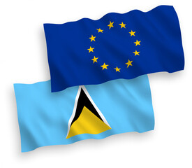 Flags of European Union and Saint Lucia on a white background