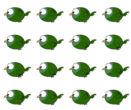 2D Round birds flying animation sheet.2D simple cartoon bird
