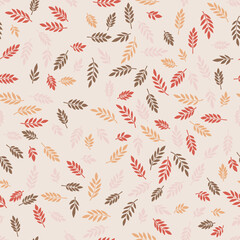 Abstract leaves seamless pattern design, sepia vector illustration.