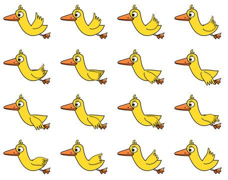 2D Duck bird flying animation sprite-sheet in PNG.