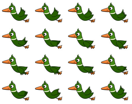 2D Duck Bird Flying Animation Sprite-sheet In PNG.