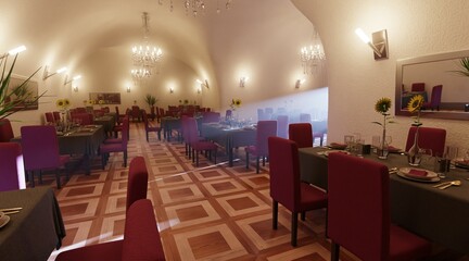 Fototapeta na wymiar Realistic 3D Render of Romantic Restaurant