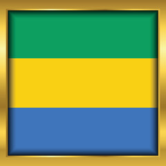 Gabon Flag,Gabon flag golden square button,Vector illustration eps10.