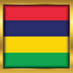 Mauritius Flag,Mauritius flag golden square button,Vector illustration eps10.