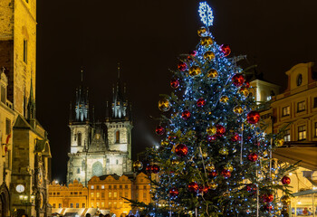 Old Town Square at Christmas time, Prague, Czech Republic