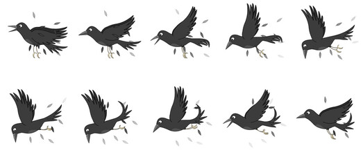 Crow attacking 2D animation sprite-sheets.Best for video games and animations