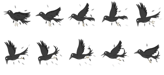 Crow attacking 2D animation sprite-sheets.Best for video games and animations