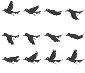 Crow Flying 2D animation poses.Best for video games and animations