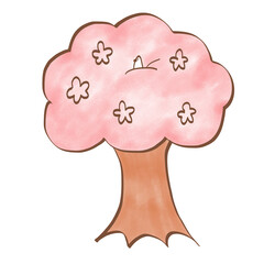 小鳥が乗った桜の木のイラスト素材