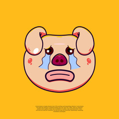 cute sad pig head emoji illustration emoticon. flat design cartoon