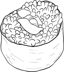 An isolated illustration of Asian food. Line art of goodies. Delicious Doodles.