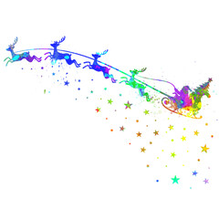 Santa with Three dear, Christmas, Santa claus riding on a reindeer