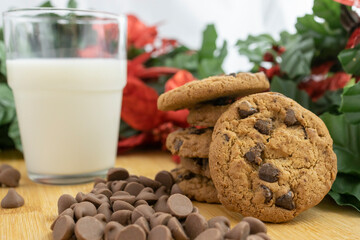 A drink of milk and some chocolate chip cookies for Santa