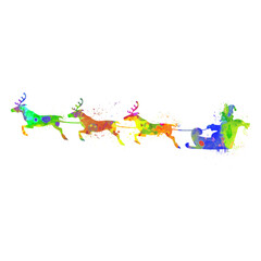 Santa with Three dear, Christmas, Santa claus riding on a reindeer