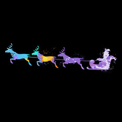 Santa with Three dear, Christmas, Santa claus riding on a reindeer