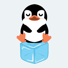 Cute Penguin on  ice cube cartoon