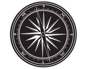 Black silhouette of Realistic compass isolated on white background. Vector illustration.
